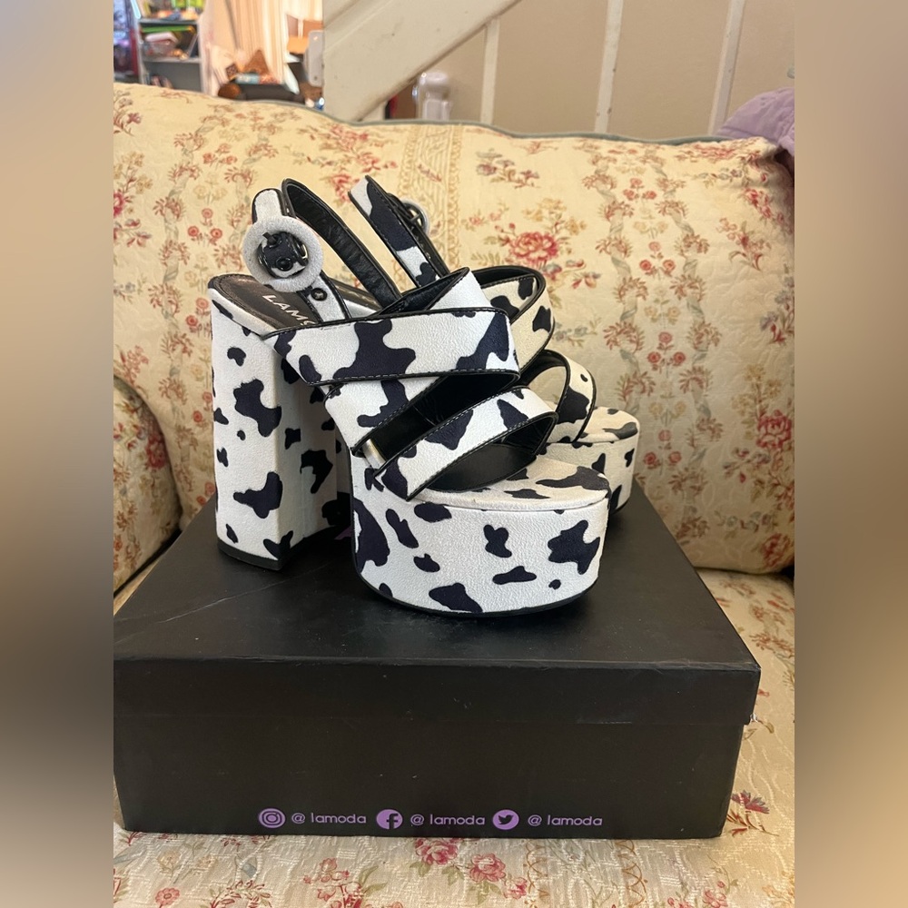 Lamoda On Vacay Chunky Platform Sandals in Cow Print New! - Picture 7 of 11